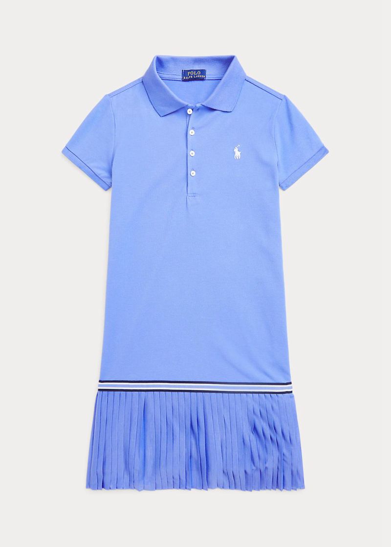 Vestidos Polo Ralph Lauren Niña 7-14 Años Pleated Stretch Mesh Polo Chile Azules XVDLT-2956